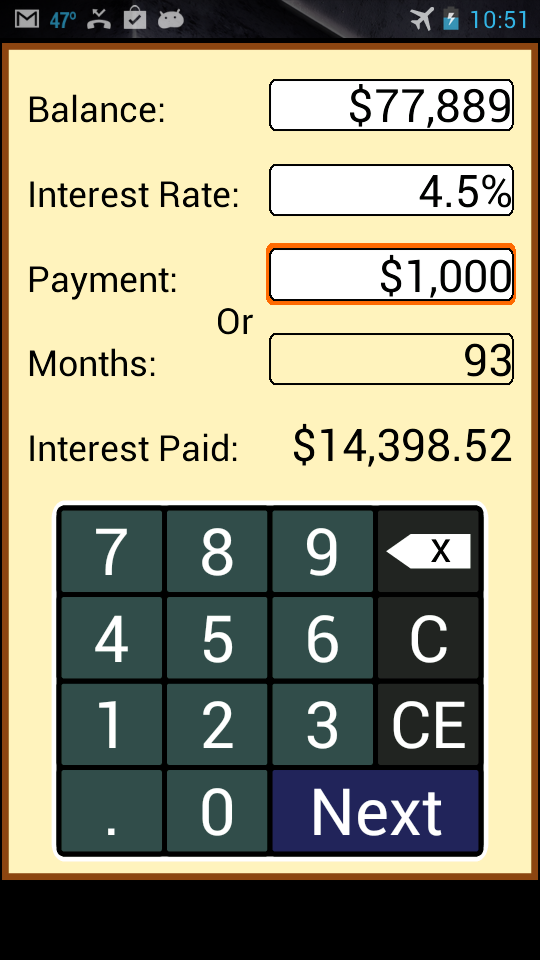 Payoff Calculator screenshot